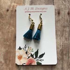 Handmade navy mini tassel earrings